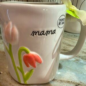 Rae Dunn Hand-Painted Mama Mug - White with Pink Tulips